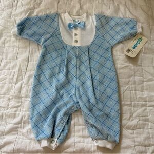 NOS NWT Carter’s 3m Velvet Romper One Piece Outfit Baby Boys Striped Plaid Bow